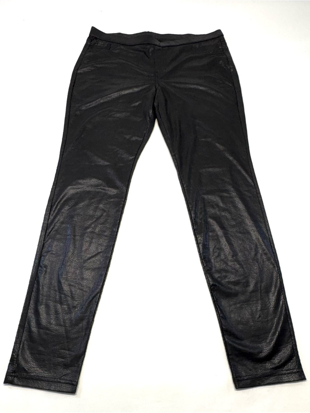 HUE Black Faux Leather Snake Skin Textured Leggings - Size Large